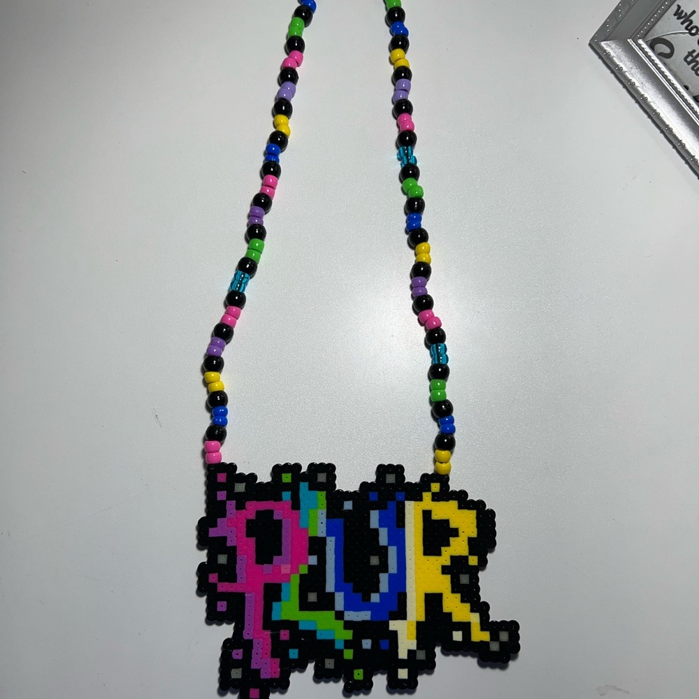 Plur perler bead art necklace